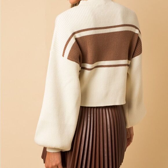 ❤️BRAND NEW Gilli Ivory Brown Stripe Mock Sweater - Picture 2 of 11